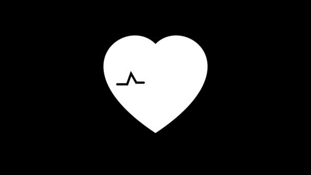 Animated Black Background White Heart Symbol Incorporating Heartbeat Line — Stock Video