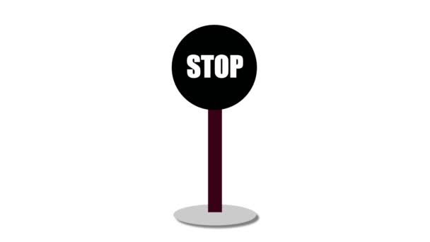 Stop Sign Black Circle White Text Animated Simple Background — стокове відео