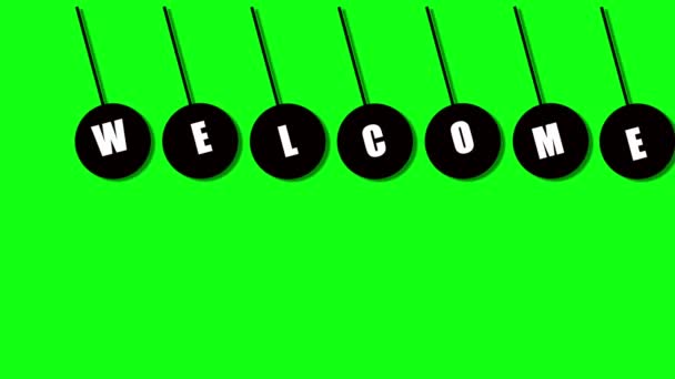 Black Hanging Letters Spelling Welcome Animated Bright Green Background — Αρχείο Βίντεο