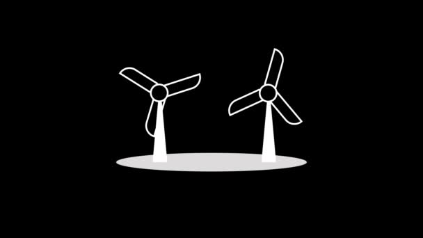 Animated Two Wind Turbines Black Background — Vídeo de Stock