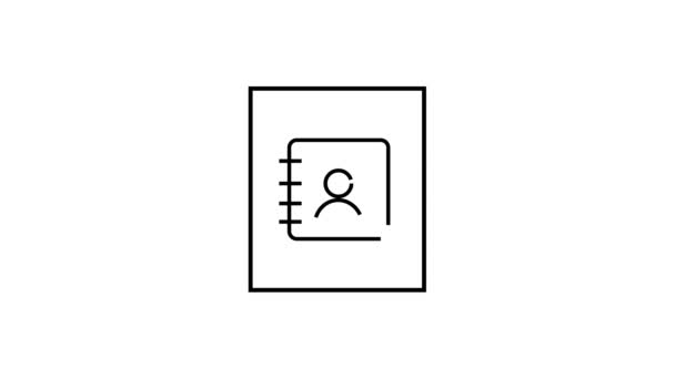 Animated Address Book Line Icon Black Color White Background — стоковое видео