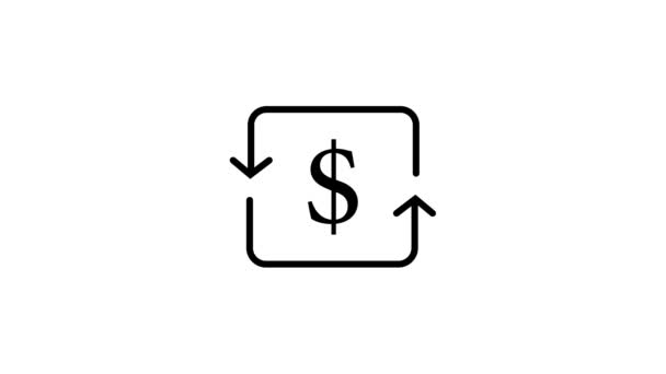 Black Dollar Icon Animado Fundo Branco — Vídeo de Stock
