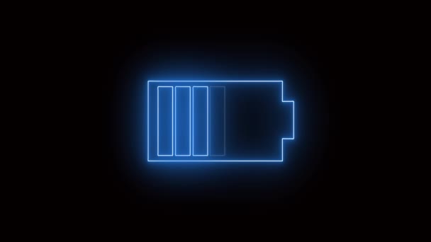 バッテリーアイコンチャージ 黒の背景にアニメーションされたインジケータアイコン — ストック動画