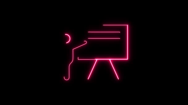 Colorata Linea Neon Uomo Icona Animata Sfondo Nero — Video Stock