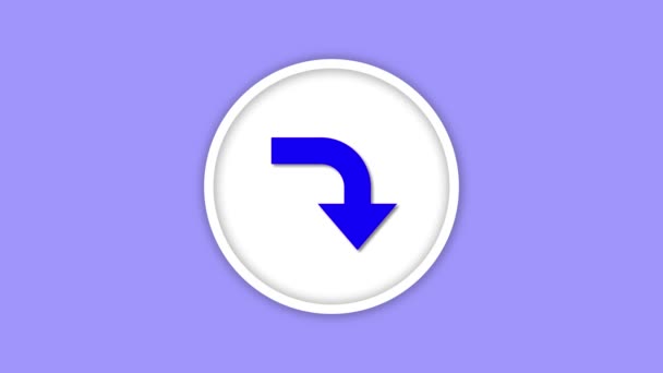ラベンダーの背景に対してホワイトボタンでアニメーションされた青い矢印のミニマリストアイコン — ストック動画