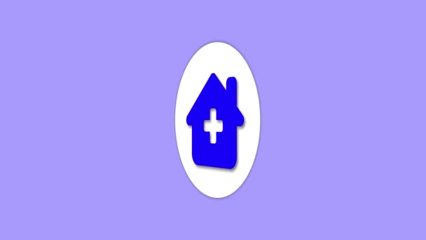 Ikoon Van Een Blauw Huis Met Een Wit Kruis Geanimeerd — Stockvideo
