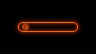 Koyu arkaplanda parlak turuncu ışığı olan neon arama çubuğu. Çevrimiçi arama ve dijital teknolojinin sembolü.