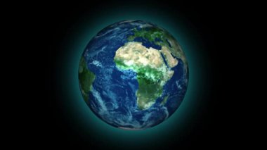 Afrika ve Avrupa 'ya odaklı Dünya gezegeni karanlık bir arka planda izole edilmiş..