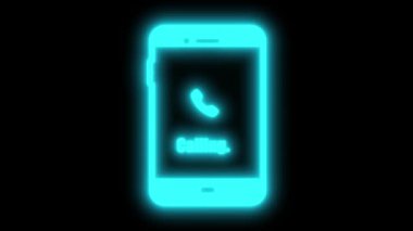 Neon parlayan akıllı telefon arama simgesi siyah arkaplanda canlandırıldı.