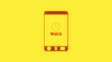 Ekranında saat simgesi olan, siyah arkaplanda izole edilmiş, neon parlayan akıllı telefon.