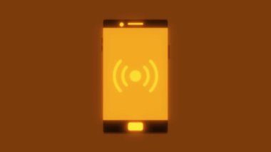 Ekranda kablosuz sinyal simgesine sahip akıllı telefon, kahverengi arkaplanda izole edilmiş canlandırma.
