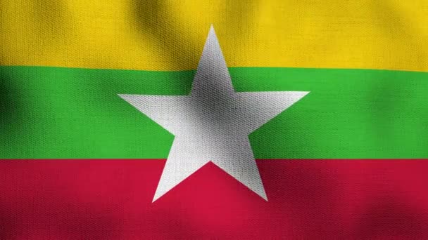 Bandeira Nacional Realista Animada Acenando Vento Bandeira Myanmar — Vídeo de Stock