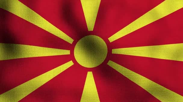 Gerçekçi Ulusal Bayrağın Rüzgarda Dalgalanması Kuzey Makedonya Bayrağı — Stok video