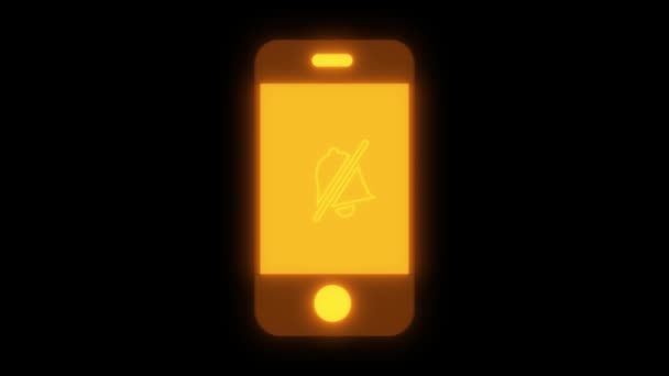 黑色背景上的霓虹灯发光静默模式智能手机图标 — 图库视频影像