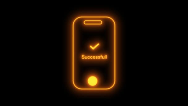 Koyu Arkaplan Üzerinde Işaretli Başarılı Metin Içeren Neon Akıllı Telefon — Stok video