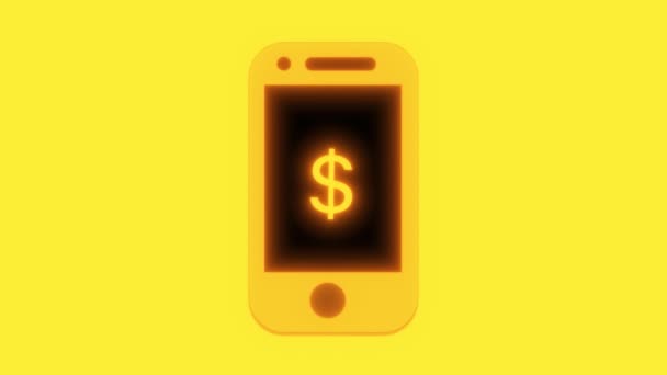 Geanimeerde Smartphone Met Een Dollarteken Het Scherm Tegen Een Gele — Stockvideo