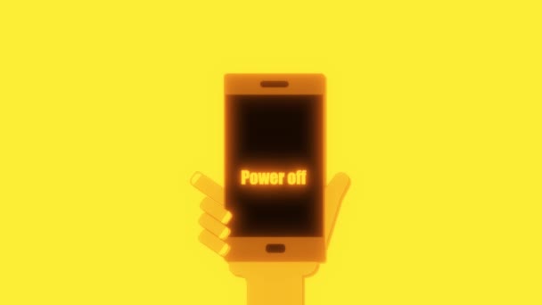 Neon Świecący Smartfon Ikoną Wyłączania Zasilania Ekranie Odizolowany Czarnym Tle — Wideo stockowe
