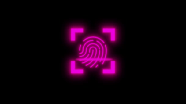 Цветной Неоновый Отпечаток Пальца Окружении Светящихся Скобок Иконка Анимированная Черном — стоковое видео