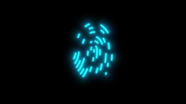 Siyah arkaplanda parlayan mavi neon parmak izi simgesi.
