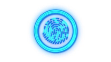 Dijital arayüze sahip mavi parmak izi simgesi beyaz arkaplanda izole edildi.