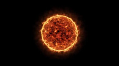 Uzay ve bilim teması animasyonları için uygun güneş patlamaları ile kızgın güneş çizimi.