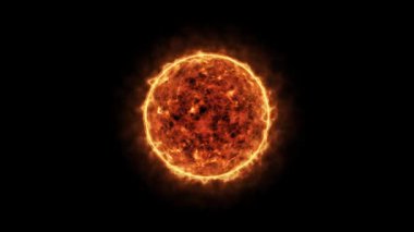 Uzay ve bilim teması animasyonları için uygun güneş patlamaları ile kızgın güneş çizimi.