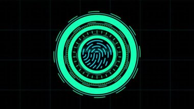 Parmakizi tarayıcı arayüzü ile neon mavi ışıklar koyu bir ızgara arkaplanı üzerinde canlandırıldı.