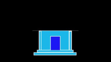 Mavi banka binası siyah arka planda canlandırıldı.