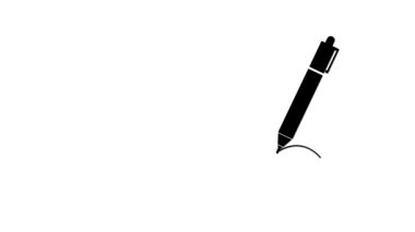 Beyaz arkaplanda minimalist siyah kalem işareti canlandırıldı.
