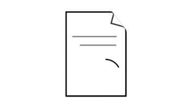 Beyaz arkaplanda işaretli çember amblemi olan bir kağıt belge simgesinin minimalist satır çizimi.