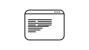 Beyaz arkaplanda içerik düzenleme veya web tasarımı animasyonunu temsil eden metin satırları ve kalem içeren bir web sayfasının minimalist simgesi.