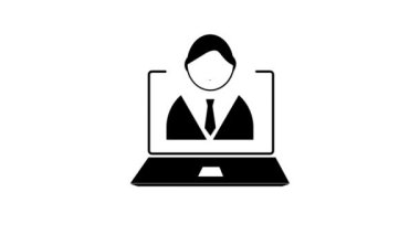 Bir haber sunumu laptop ekran simgesinin minimalist simgesi beyaz bir arkaplanda canlandırıldı.