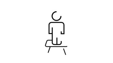 Bir bankta oturan, beyaz arka planda canlandırılmış bir kişinin minimalist çizimi.