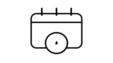 Takvimin minimalist çizgi sanatı beyaz arkaplan üzerinde saat canlandırması.