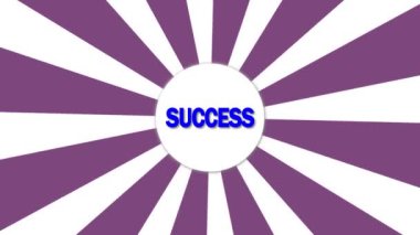 Merkezi beyaz çemberden yayılan mor ışınlarla ilgili soyut başarı konsepti mavi ile canlandırılmış SUCCESS sözcüğüyle.