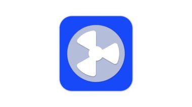 Açık gri arkaplanda mavi ve beyaz radyasyon sembolü uygulama simgesi canlandırıldı.