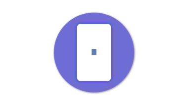 Mor daire arkaplan üzerinde mavi ekran animasyonu olan akıllı telefon simgesi.