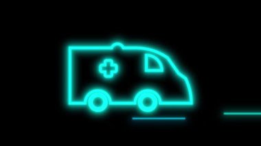 Siyah arkaplanda neon parlayan ambulans simgesi canlandırıldı.