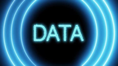Koyu arkaplanda DATA ile parlayan neon mavi daireler.