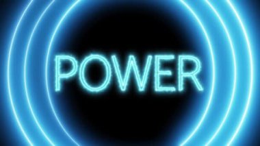 Dairesel neon çizgileri olan neon ışıklı işaret koyu bir arkaplanda canlandırıldı.