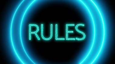 Kelime kurallarıyla birlikte neon işareti koyu arkaplanda canlandırılmış.