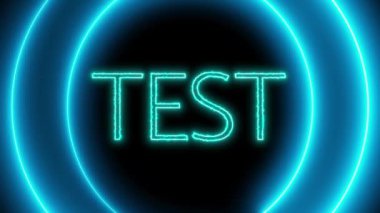 Kelime testi ile canlandırılmış neon işareti koyu arkaplanda parlayan mavi halkalar.