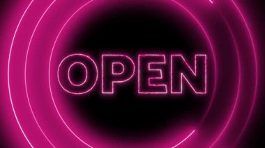 Koyu mor bir arkaplanda canlandırılmış açık dairesel çizgiler içeren neon işareti.