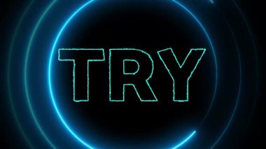 Kelime ile neon mavi daireler koyu arkaplanda parlayan animasyon deneyin.