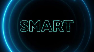 Karanlık bir arkaplan üzerinde neon parlayan daire ile akıllı metin.