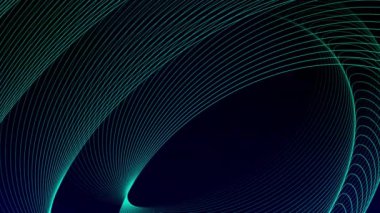 Parlayan neon çizgileriyle soyut dijital arkaplan, karanlık bir arkaplanda bir dalga deseni oluşturur..