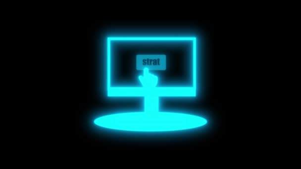 Neon Kék Szerzői Jogi Szimbólum Számítógép Képernyőjén Ikon Animált Fekete — Stock videók