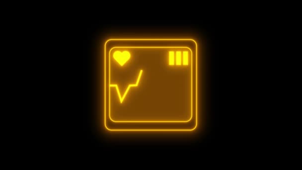 Ícone Néon Monitor Frequência Cardíaca Com Linha Pulso Animada Fundo — Vídeo de Stock