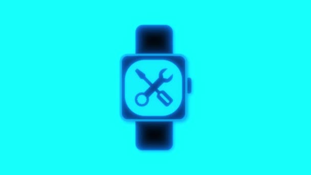 Smartwatch Con Icono Herramientas Animado Pantalla Contra Fondo Verde Azulado — Vídeo de stock