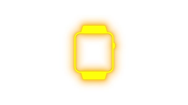 Lumina Abstractă Galbenă Neon Pictogramă Clopot Centru Animată Fundal Alb — Videoclip de stoc